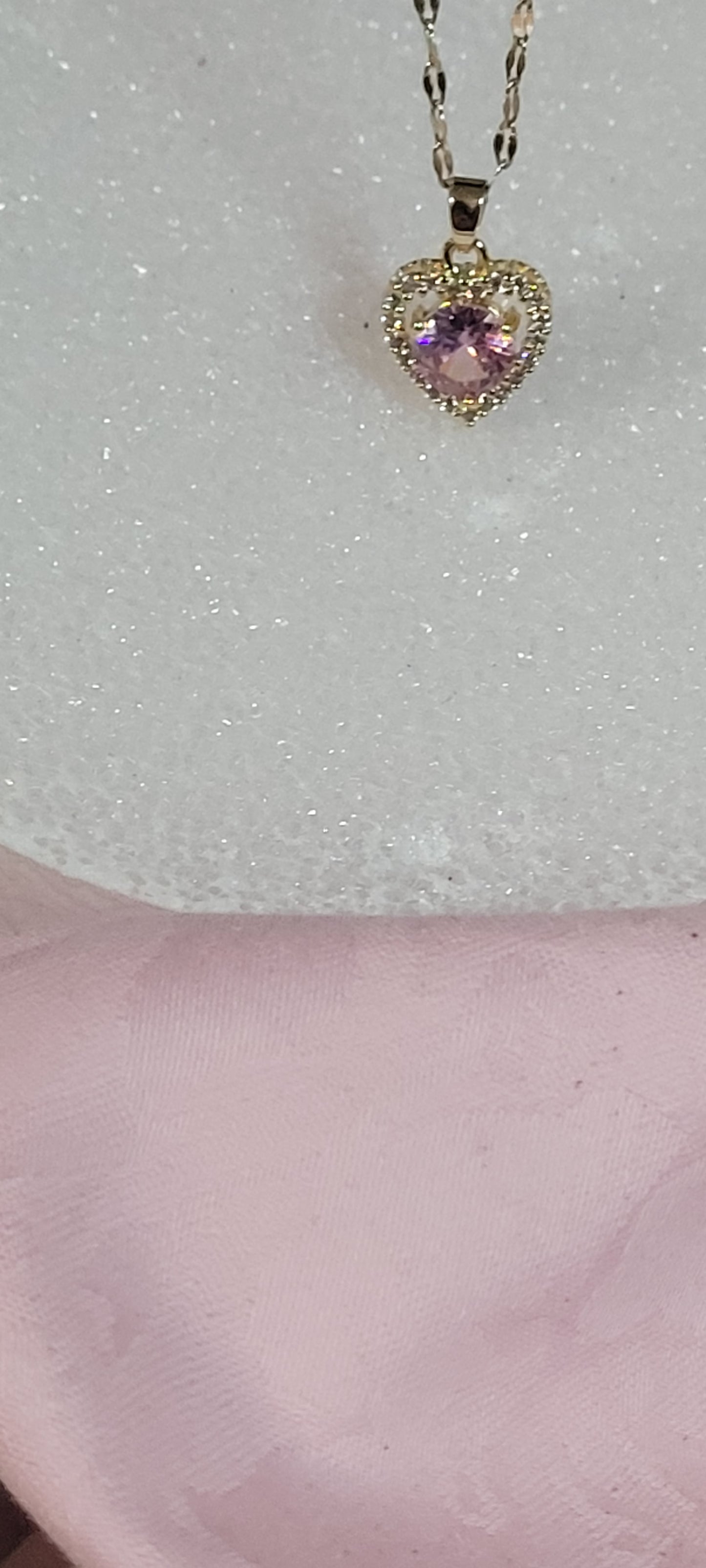 18k Gold plated Heart Design Pink CZ Stone Charm Necklace