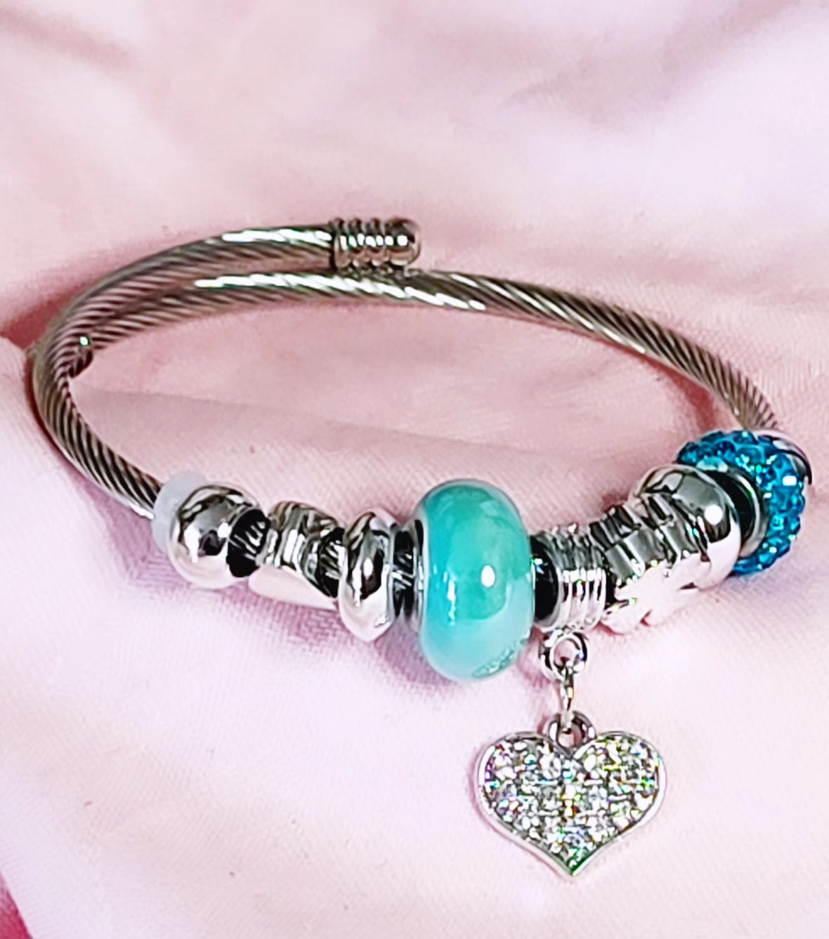 Elegant Flower Shape Stainless Steel Bangle flower Fairy Lake Blue