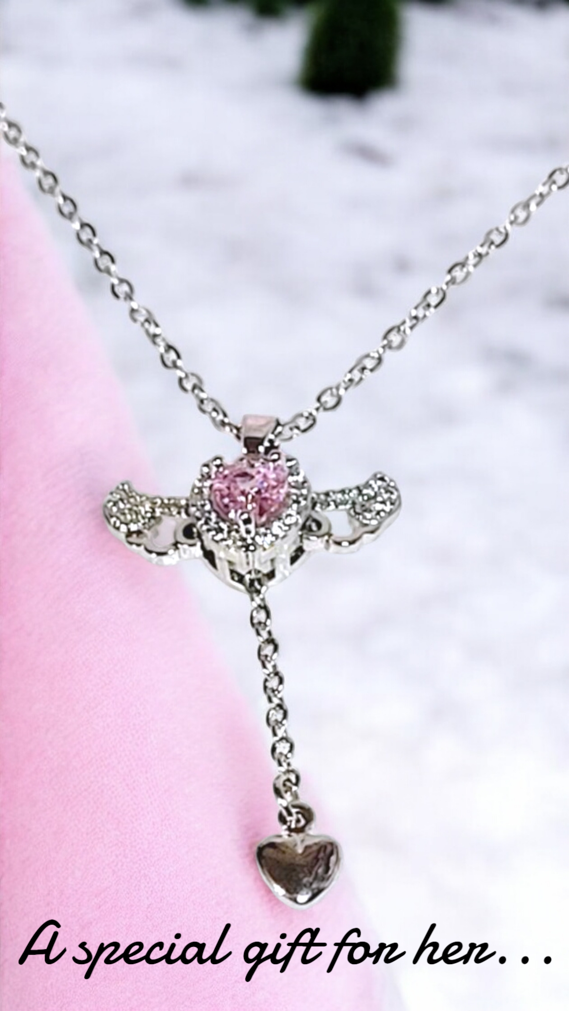 Cupid Heart Angel Wings Tassel Necklace