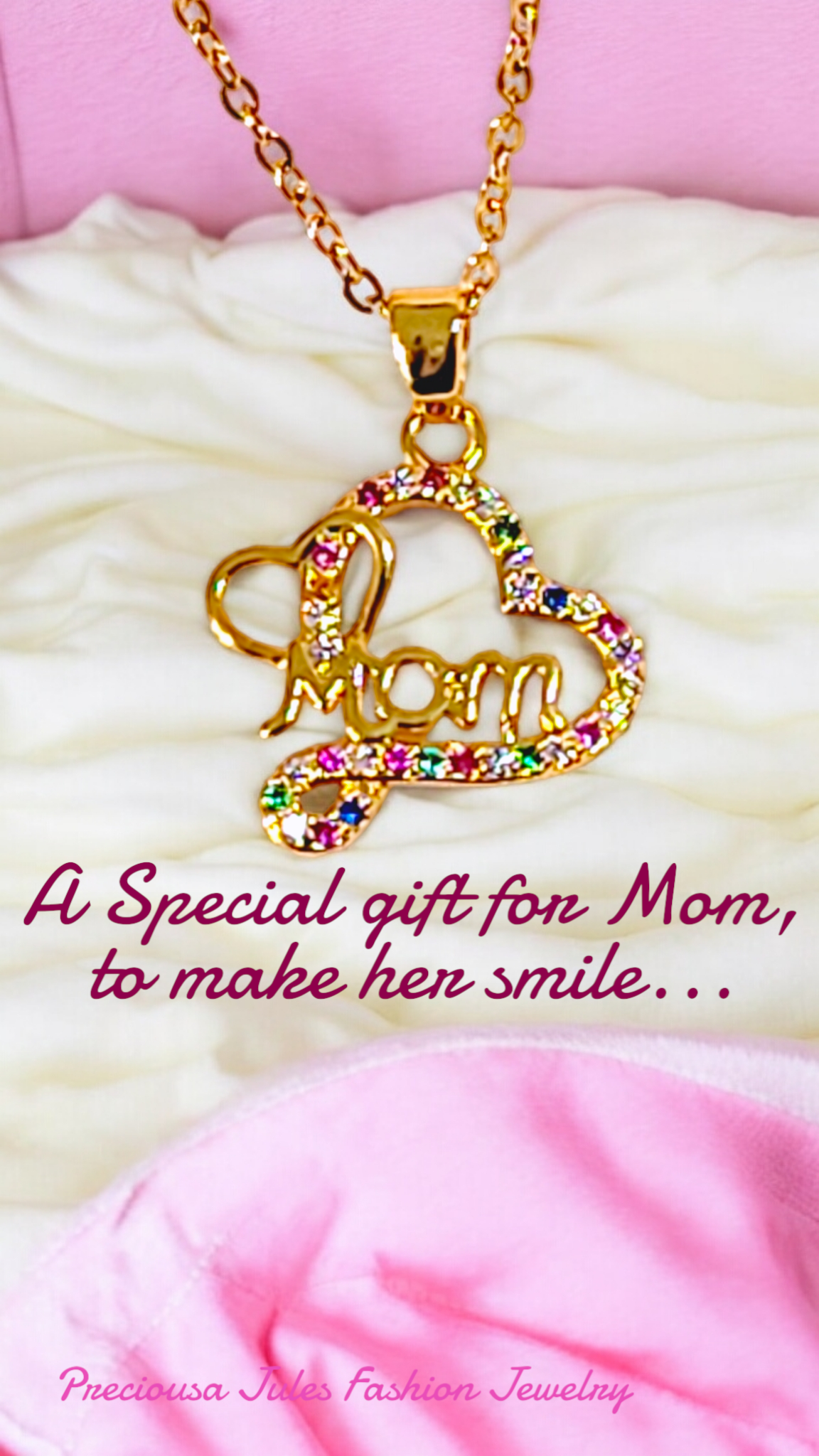 Gold-plated Double Heart Mom Charm Necklaces with multicolor Inlay Zircon Design