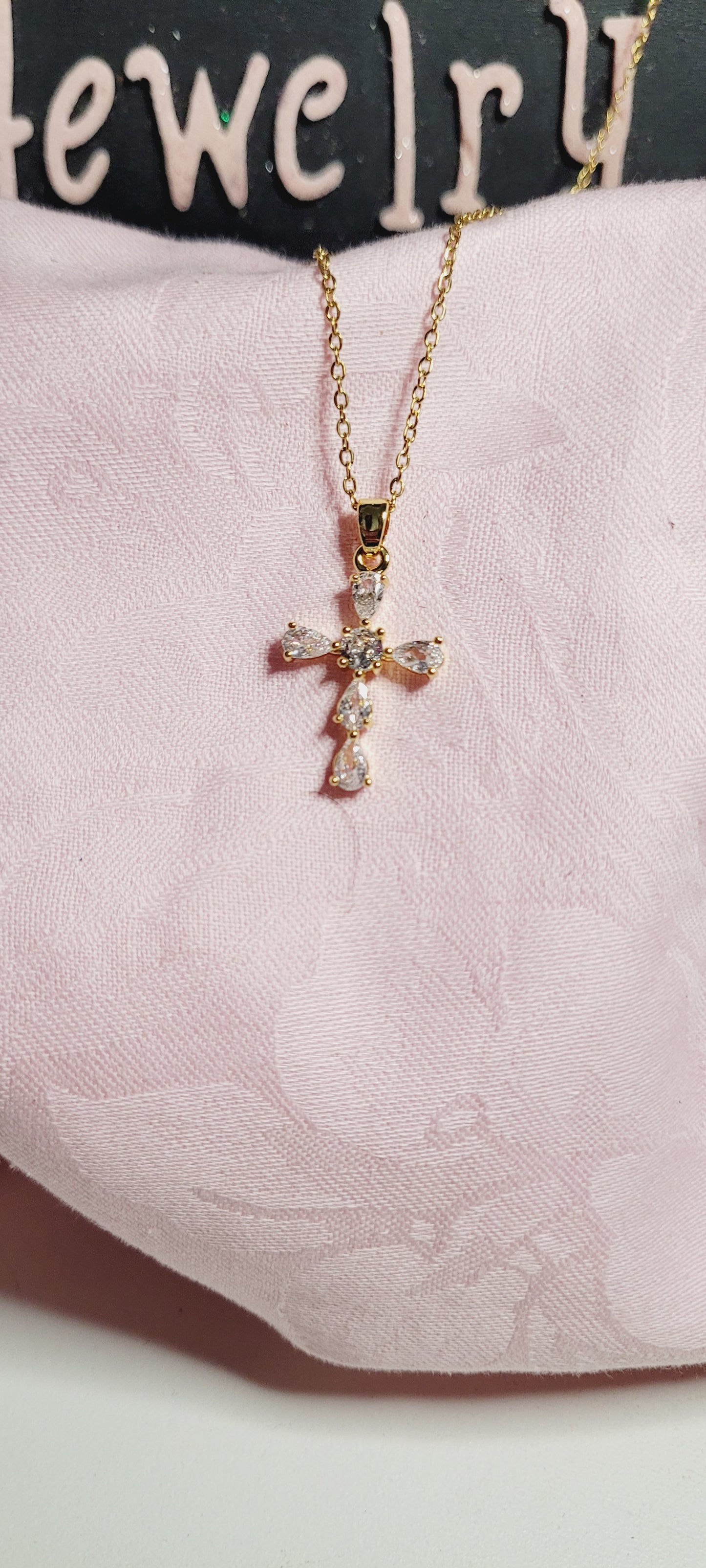 Simple Style Cross Shape Inlay Zircon 18k Gold Plated Necklace