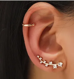 CZ Geometric Design Climber Earring&Gold Plated Ear Cuff