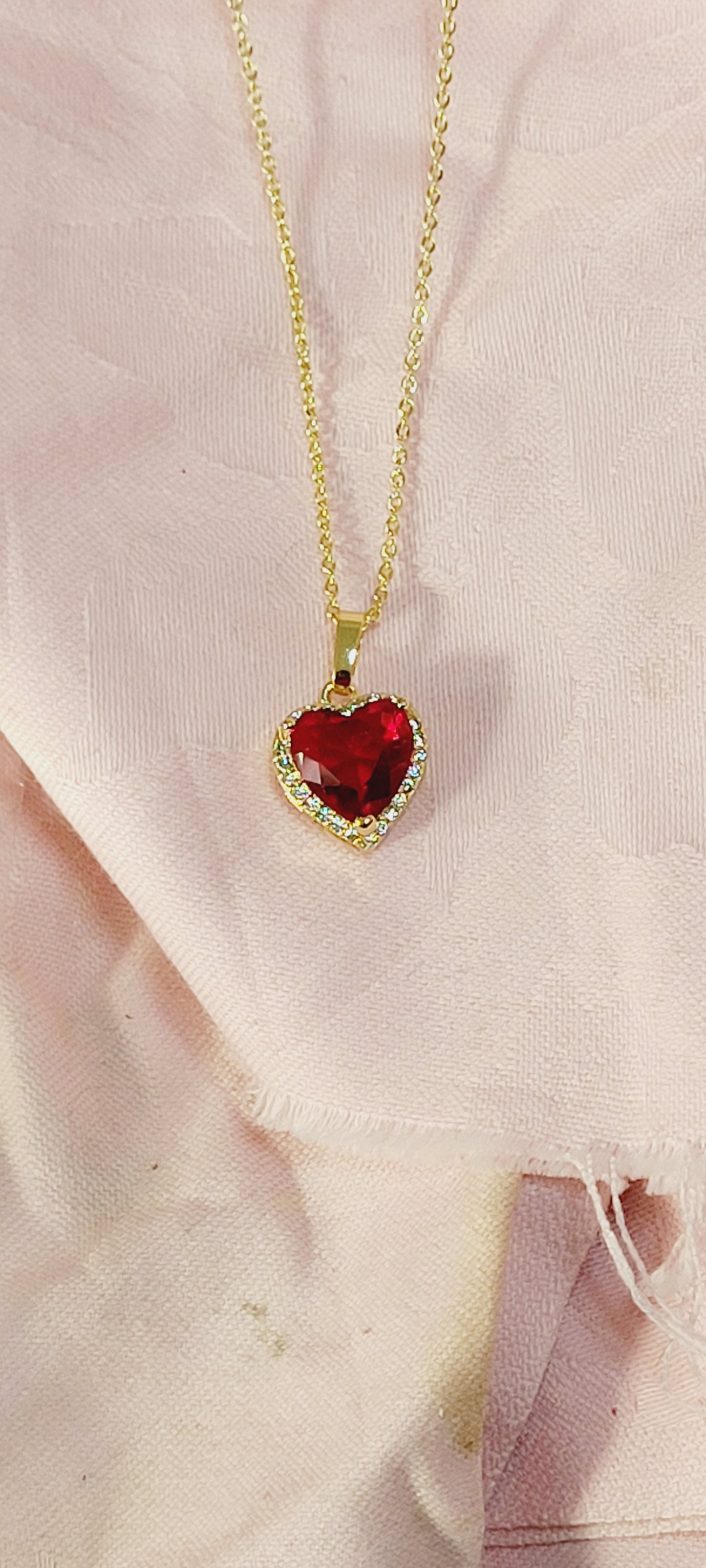 Gold Plated Red Sweet Heart Pendant Necklace