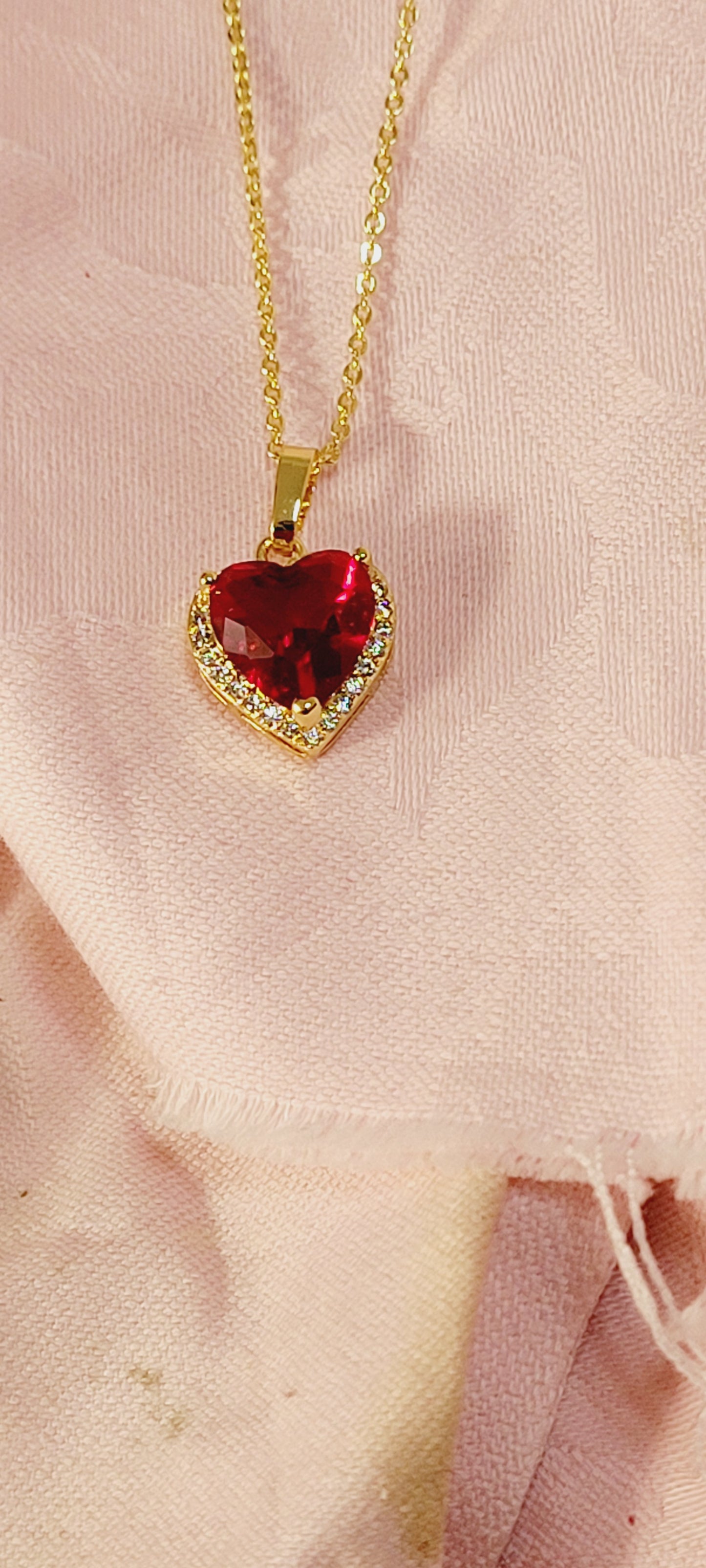 Gold Plated Red Sweet Heart Pendant Necklace