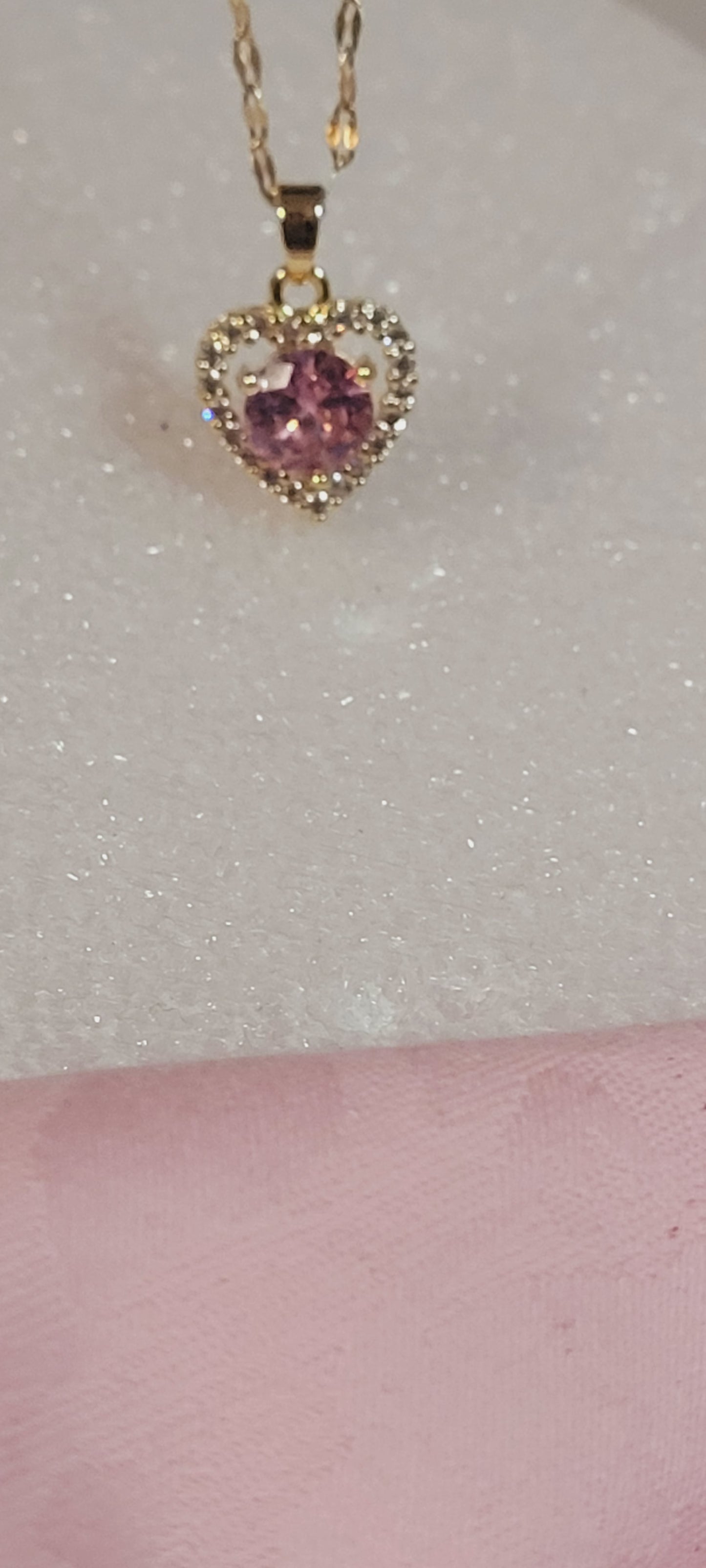 18k Gold plated Heart Design Pink CZ Stone Charm Necklace