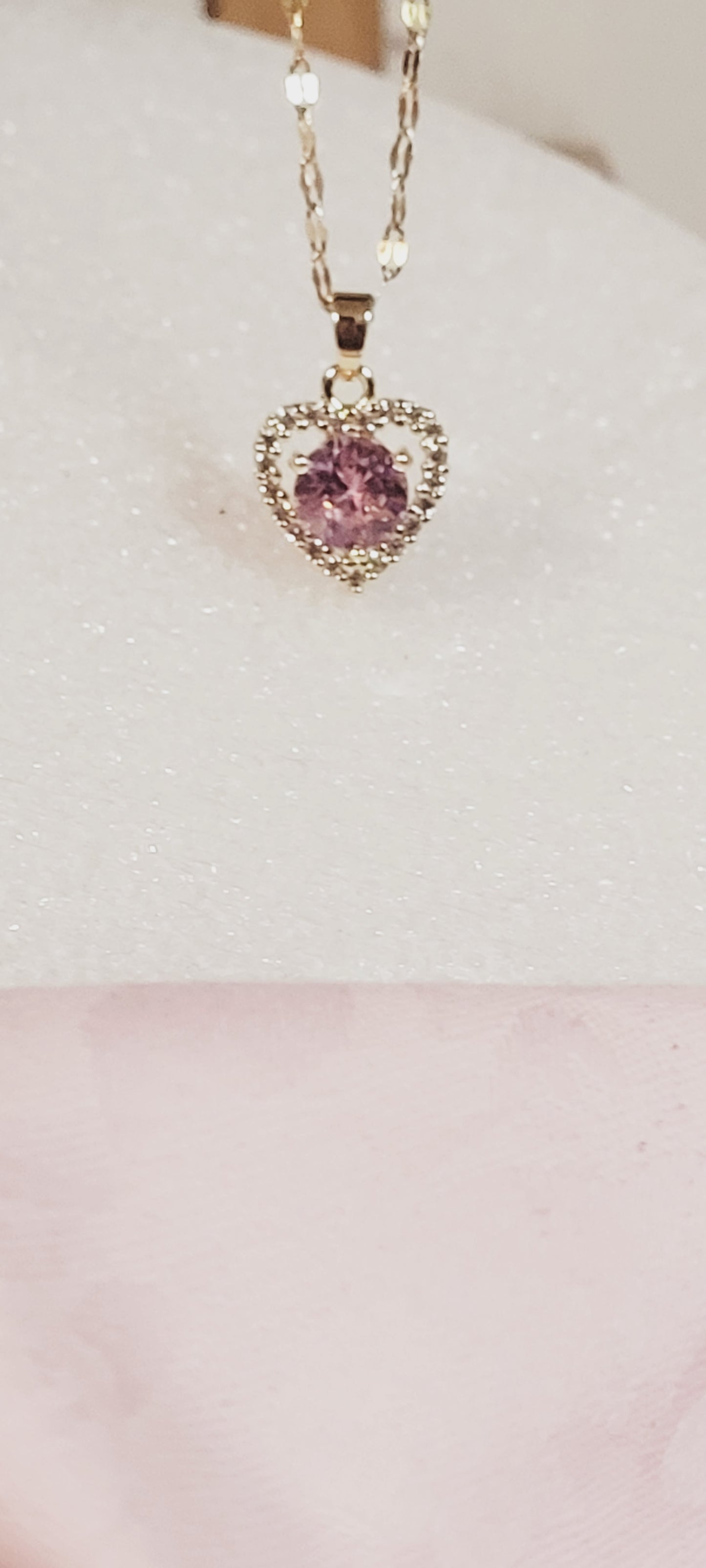 18k Gold plated Heart Design Pink CZ Stone Charm Necklace