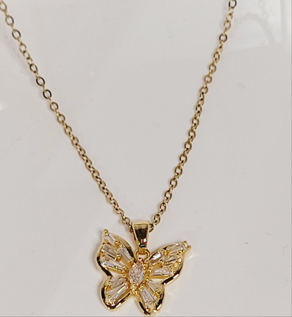 Gold Plated Butterfly Shape Pendant Necklace