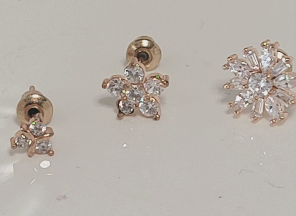 CZ Simple Geometric Flower Shape Stud Earrings