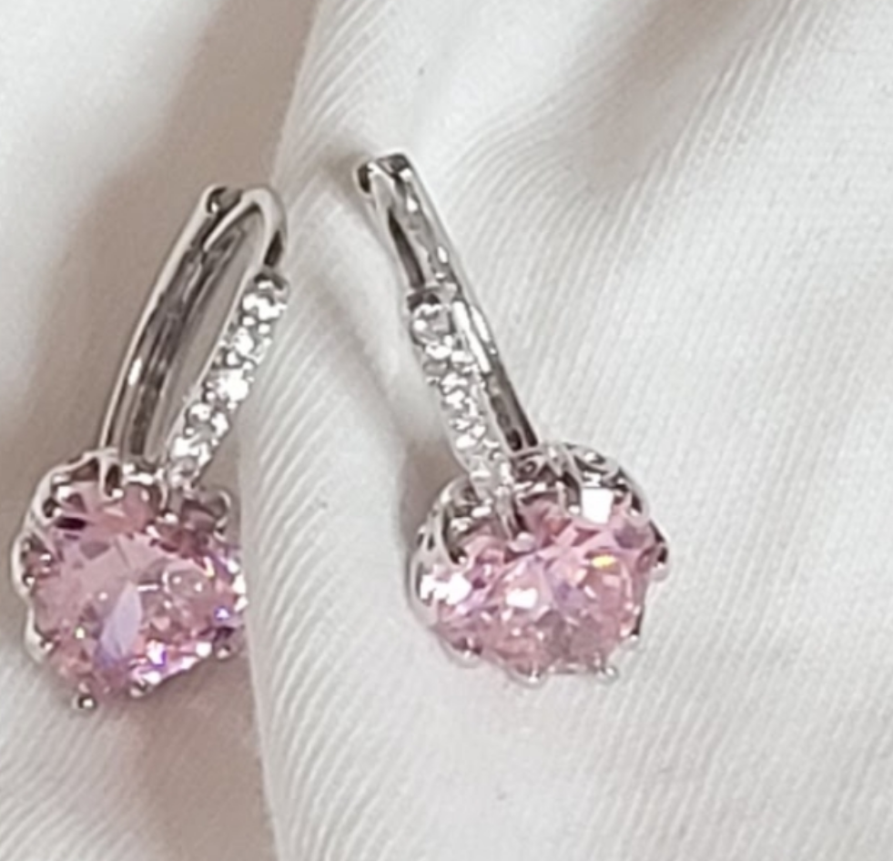 Women's Luxury Love Heart Rhinestone white Gold Plated Leverback drop Earrings