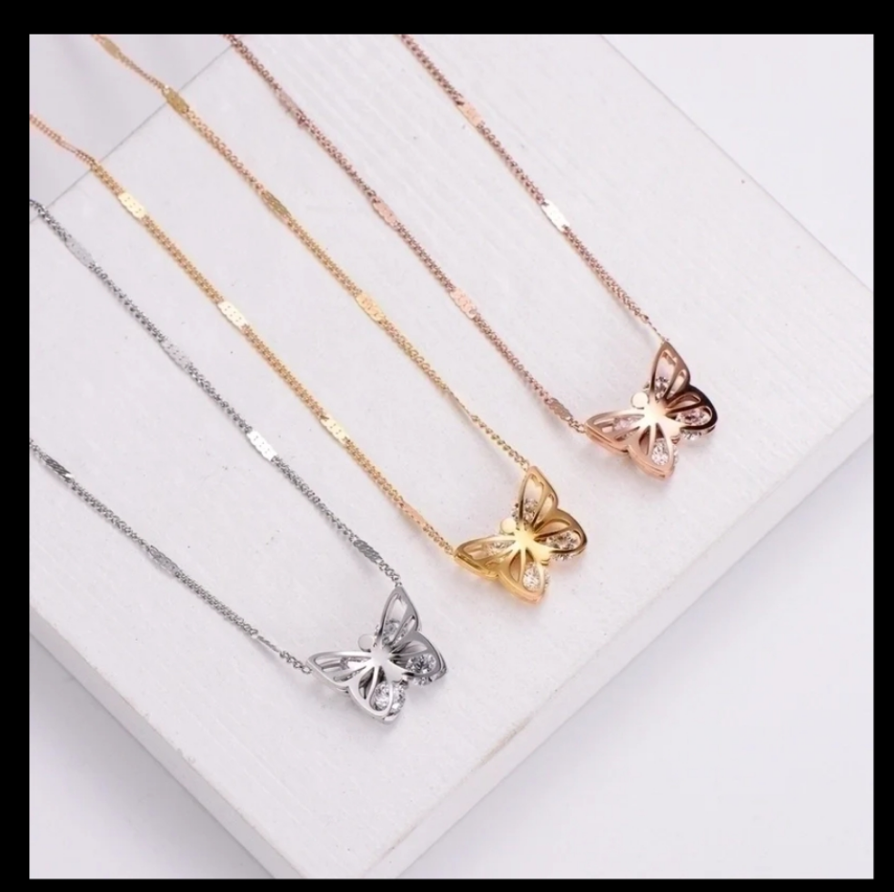 Angelette Butterfly with Zirconia Wings Pendant Chain Necklace