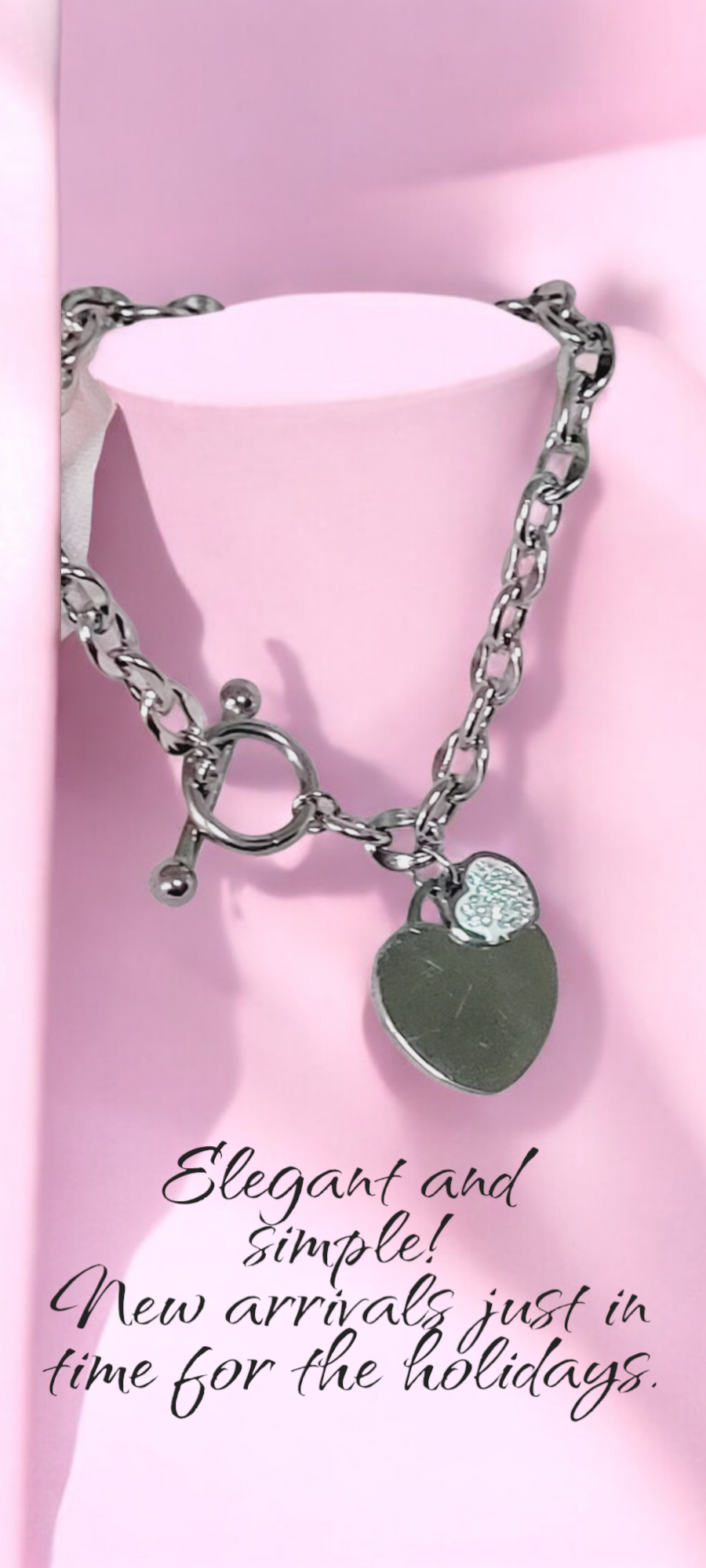 Silver Double Heart Charm Chain Bracelet