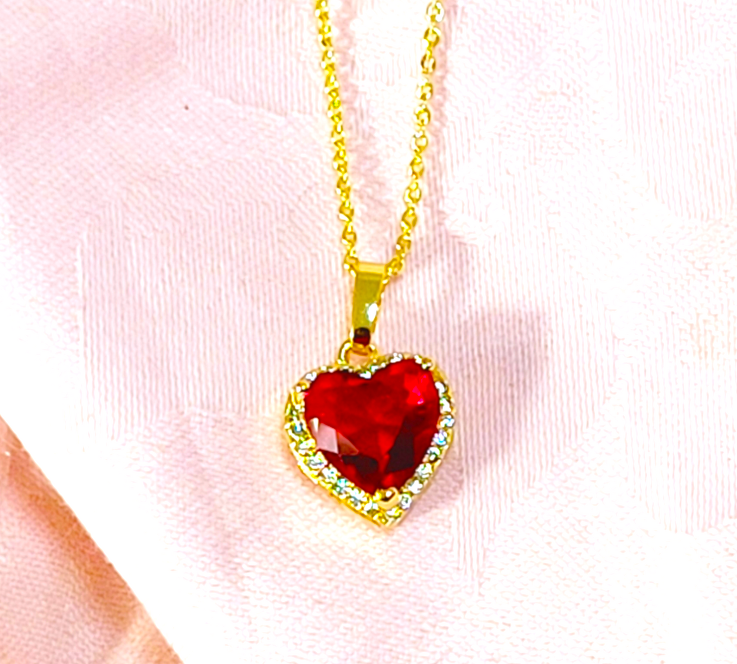 Gold Plated Red Sweet Heart Pendant Necklace