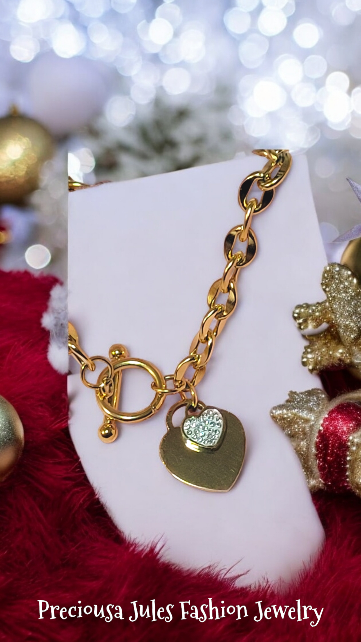 Gold Double Heart Charm Chain Bracelet