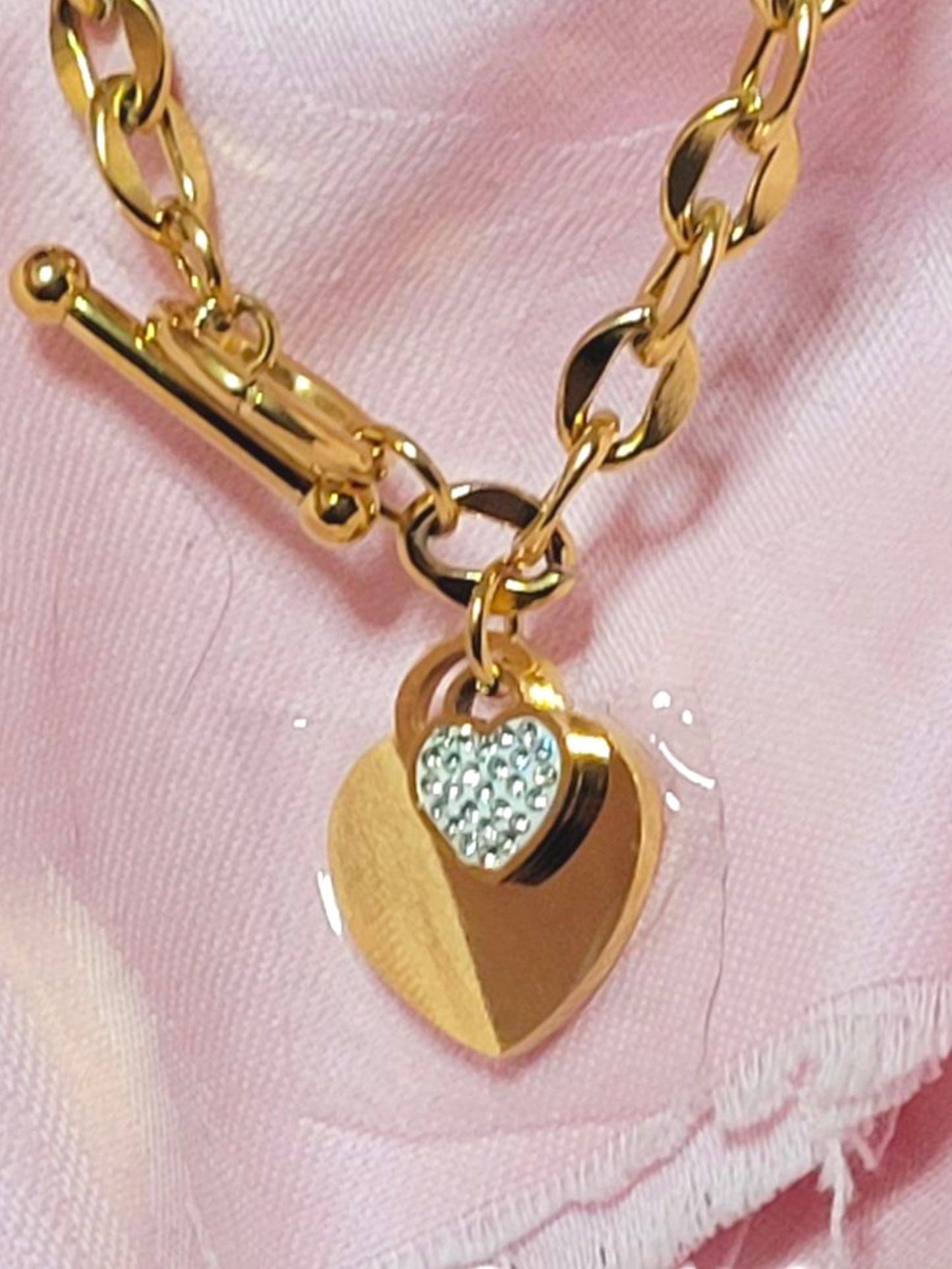 Gold Double Heart Charm Chain Bracelet