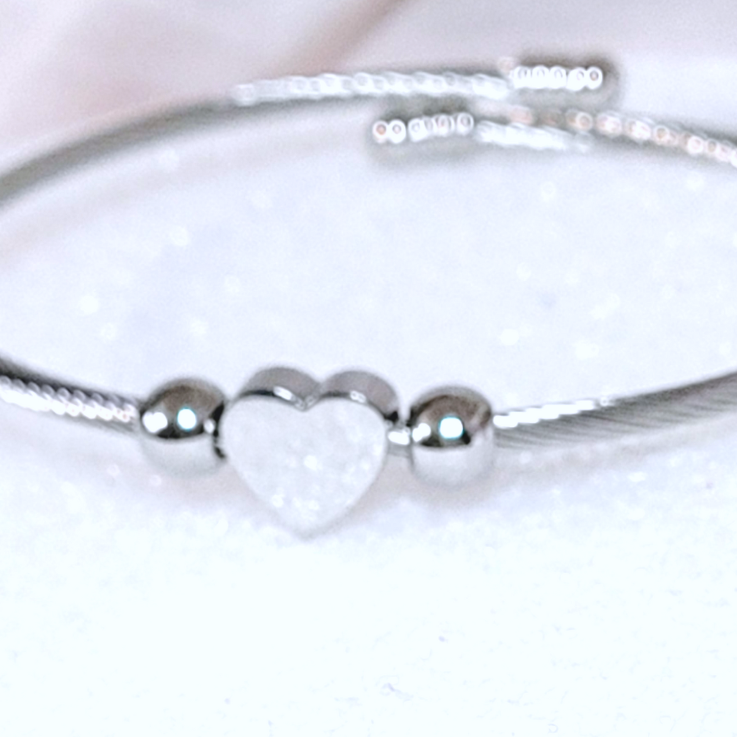 Silver Plated Solid Heart Charm Adjustable Bangle Bracelet