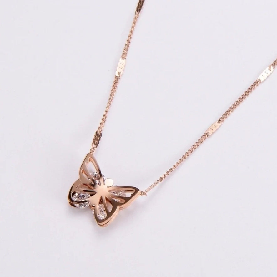 Angelette Butterfly with Zirconia Wings Pendant Chain Necklace