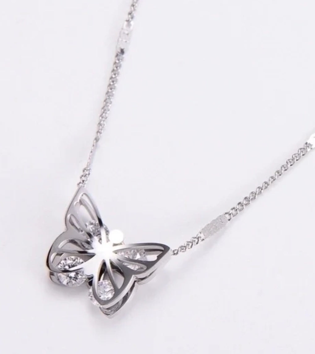 Angelette Butterfly with Zirconia Wings Pendant Chain Necklace