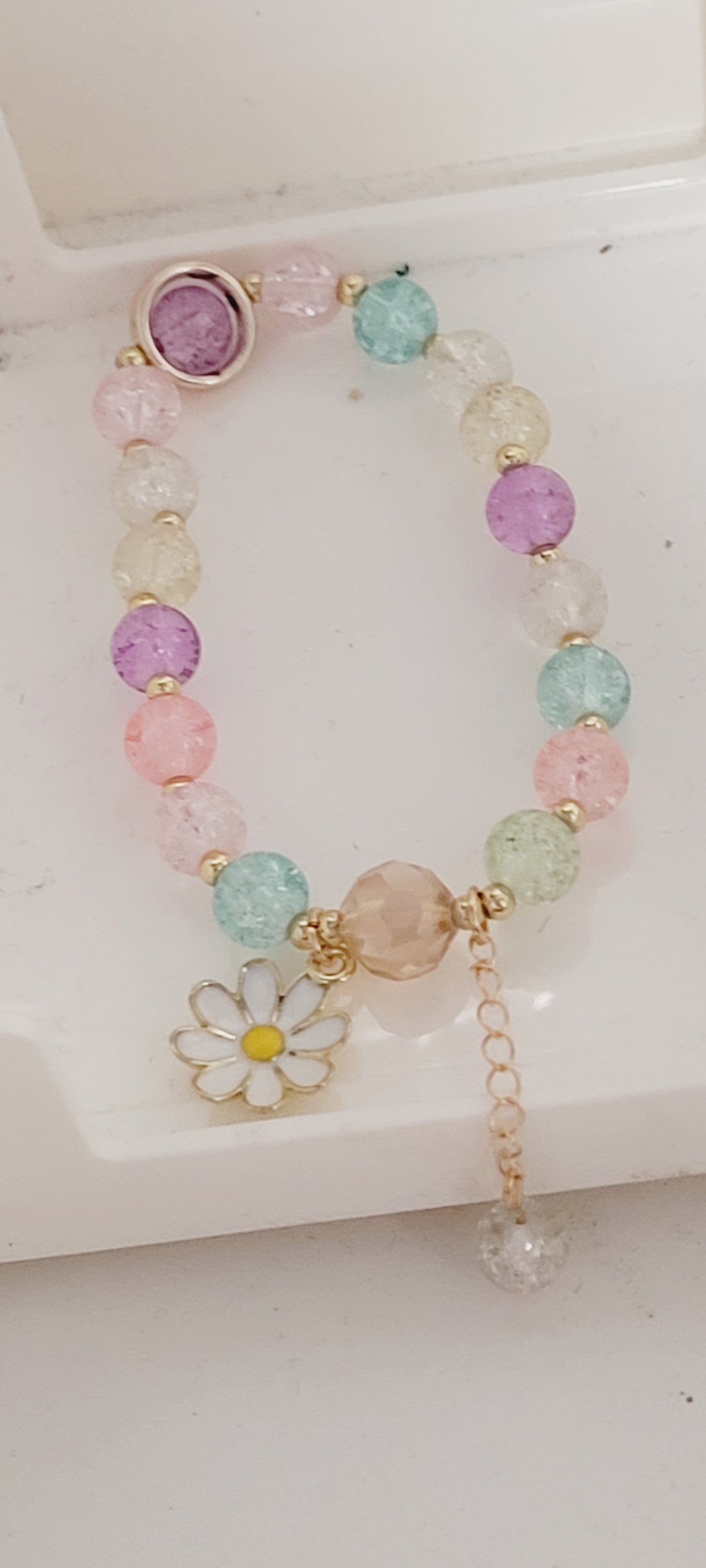 Multicolor Glass Beaded charm Bracelet with Daisy Charm