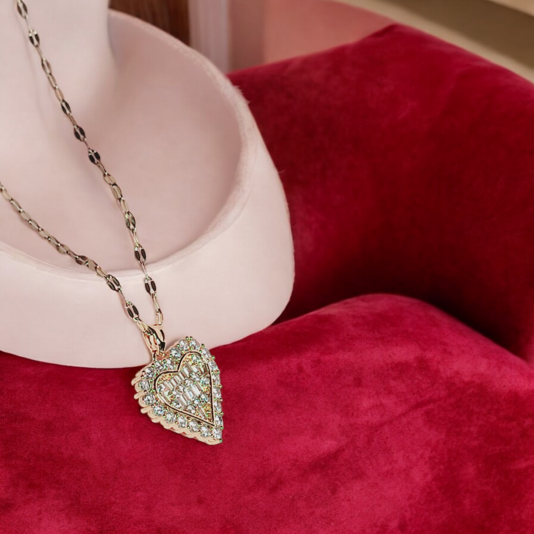 Luxury Geometric 18K Gold-Plated Heart Pedant Necklace