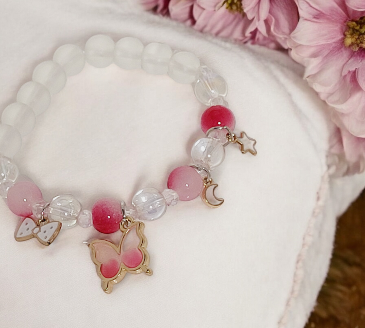 Gradient Pink imitation Jade Crystal Beads Bracelet