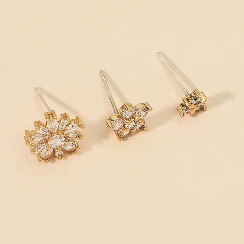 CZ Simple Geometric Flower Shape Stud Earrings