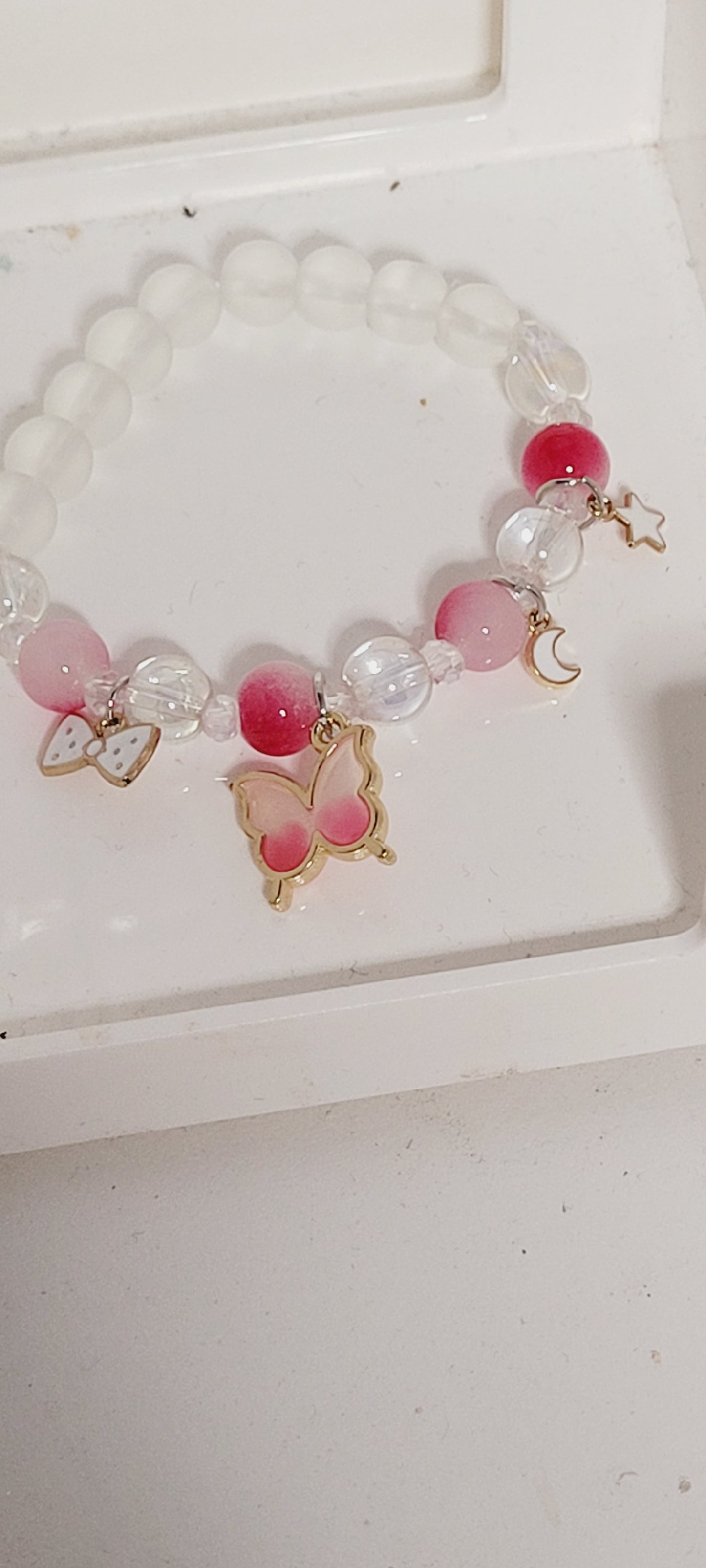 Gradient Pink imitation Jade Crystal Beads Bracelet