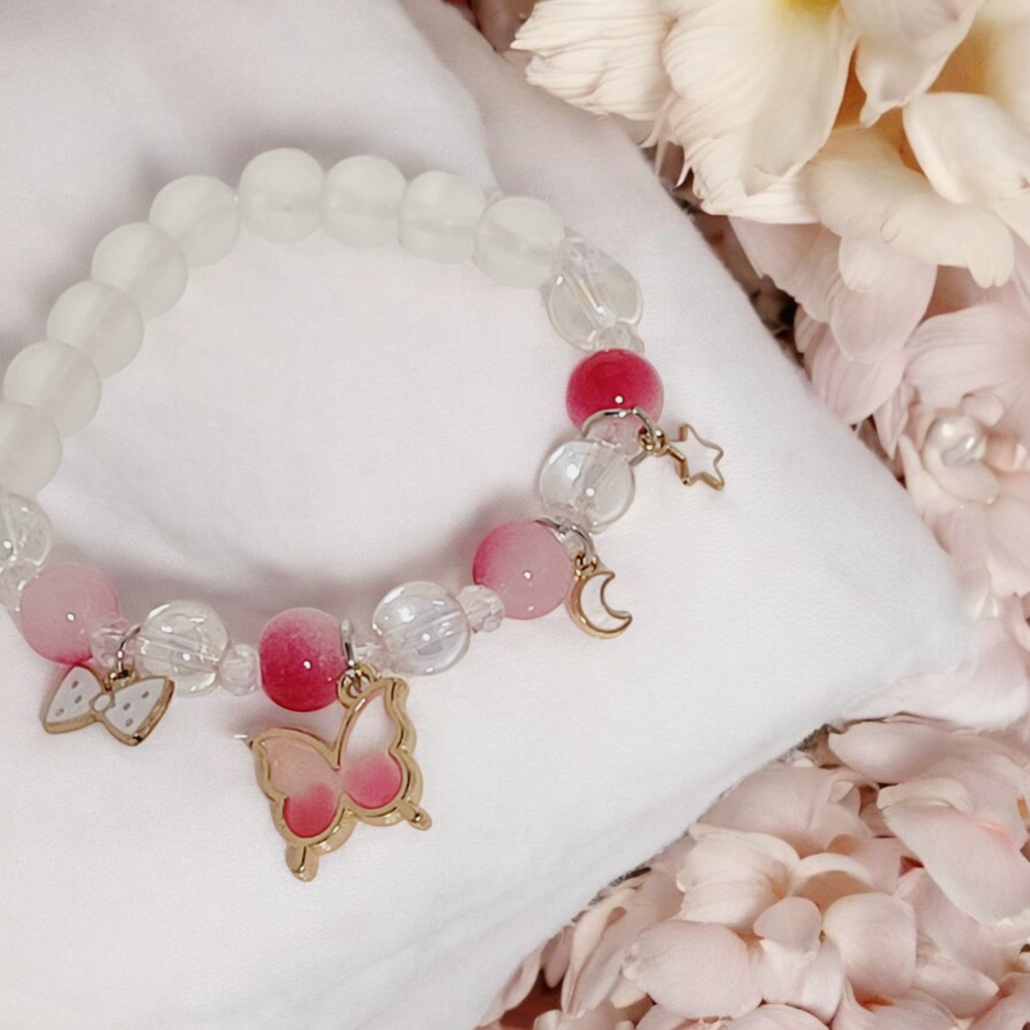 Gradient Pink imitation Jade Crystal Beads Bracelet