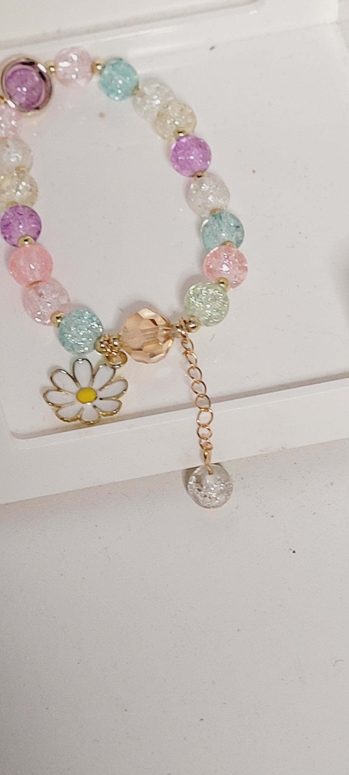 Multicolor Glass Beaded charm Bracelet with Daisy Charm