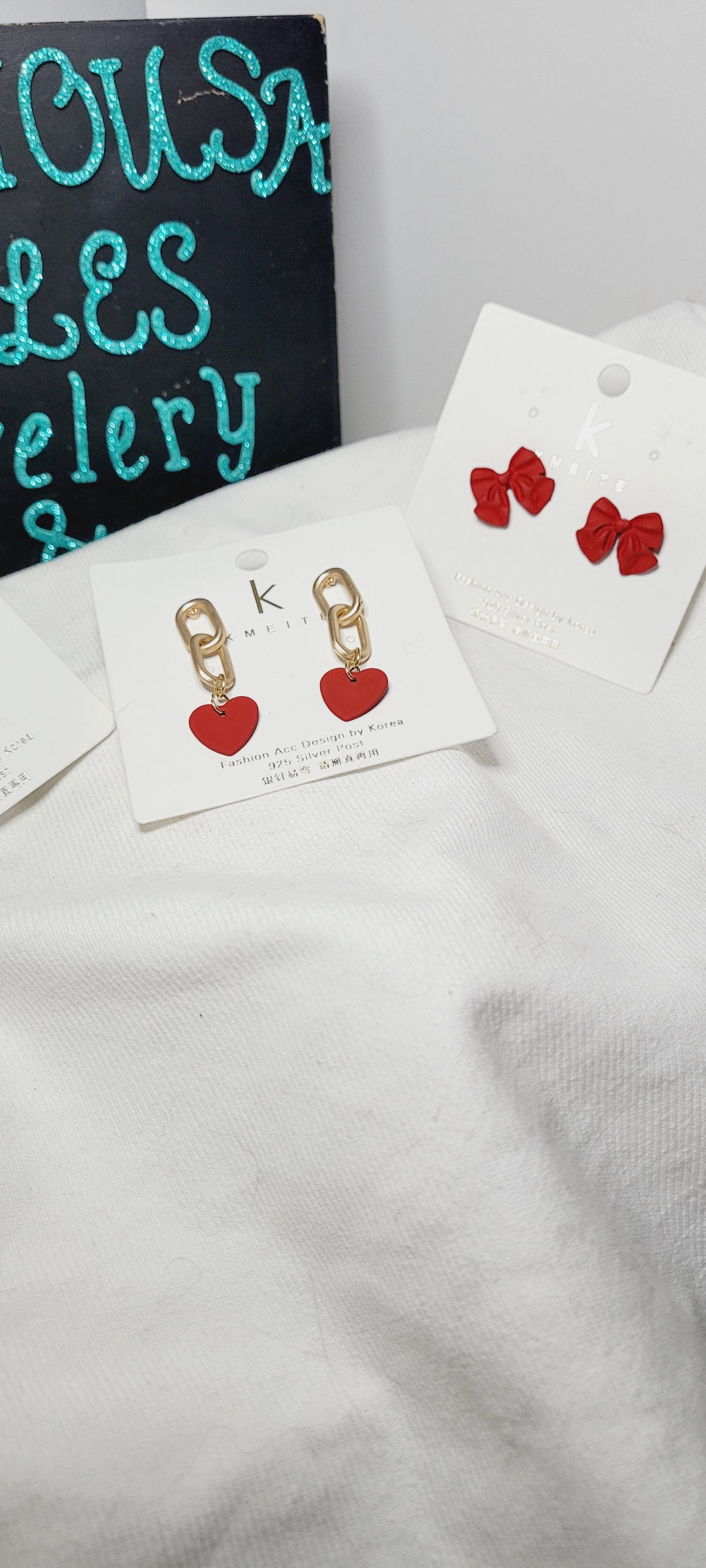 Fashion Trendy red bow or heart glam earrings (each pair sold individual)