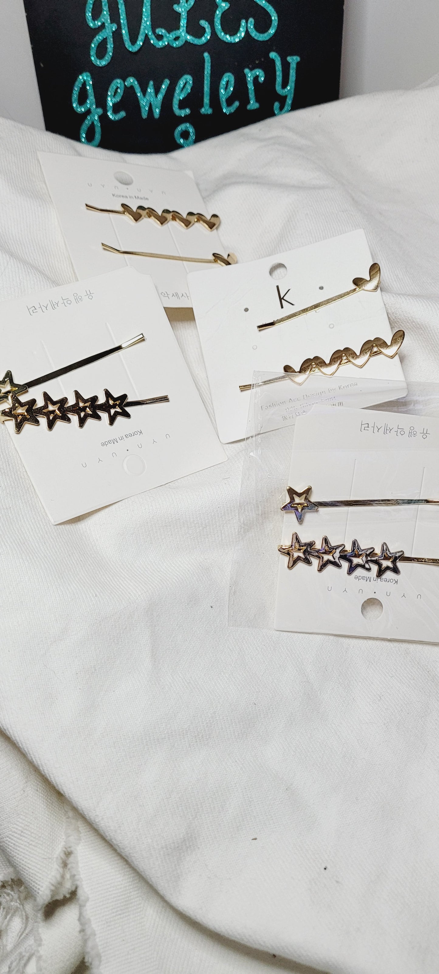 Gold five pointed star or Heart Hairpins 2 piece
