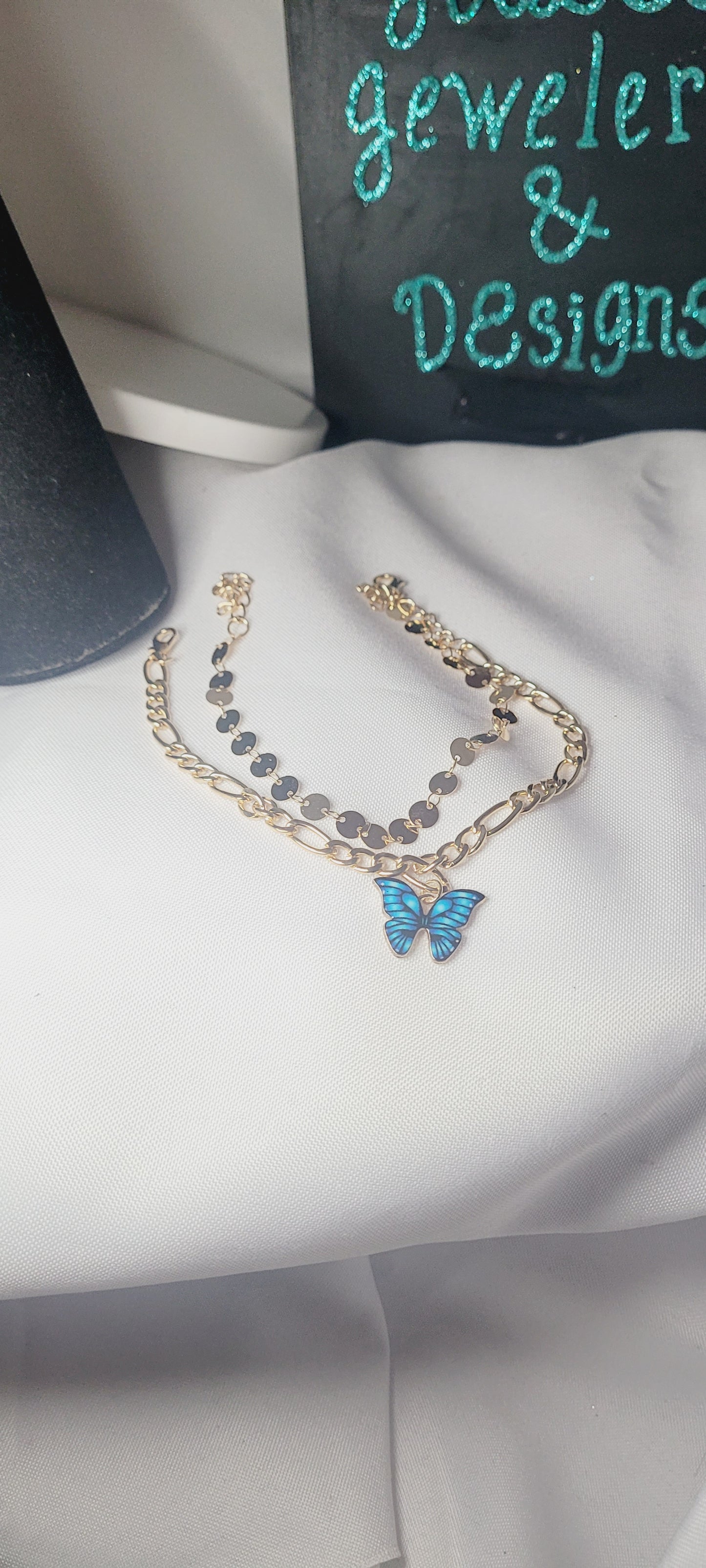 Retro Golden Double chain butterfly Anklet