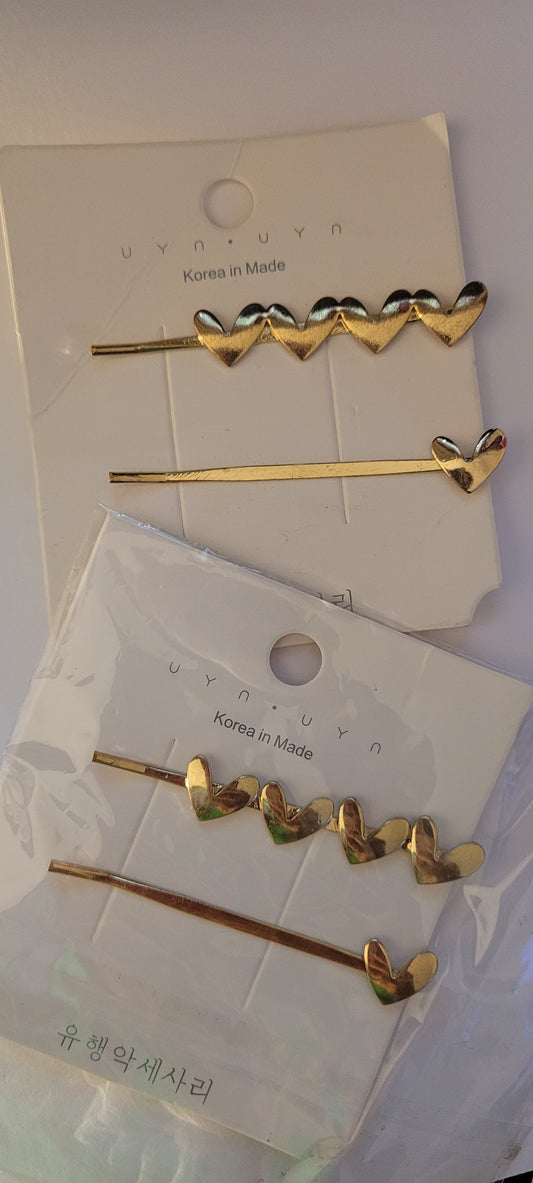 Gold five pointed star or Heart Hairpins 2 piece