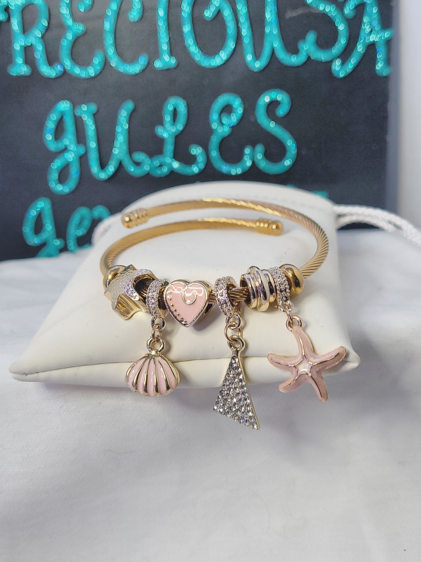 Gold plated beach days charm bracelet