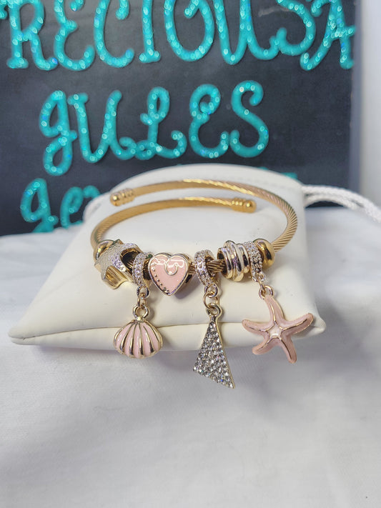 Gold plated beach days charm bracelet