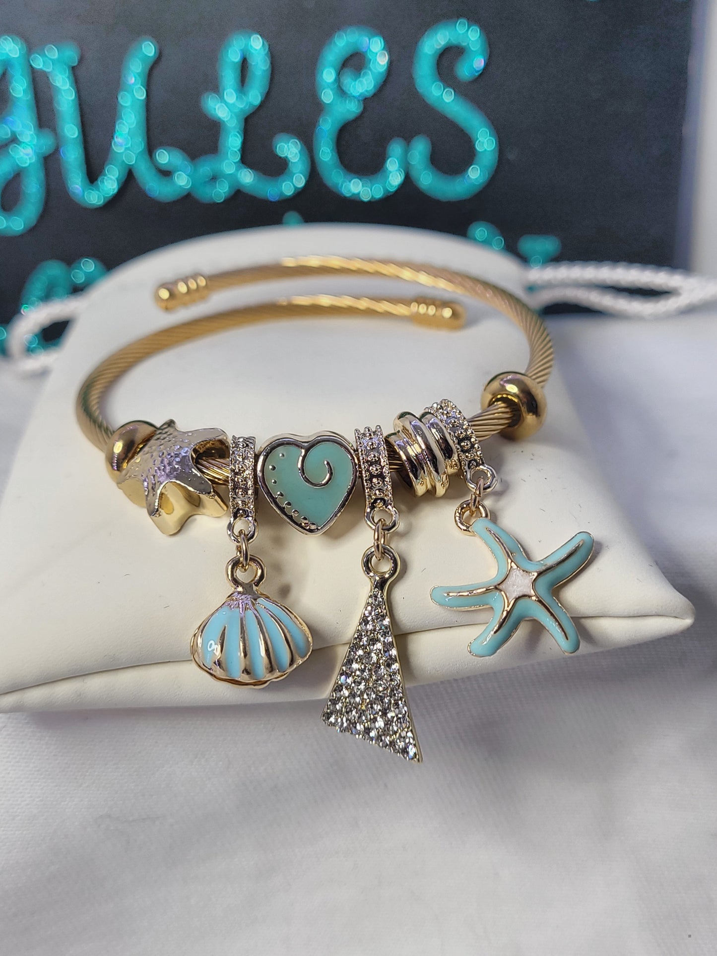 Gold plated beach days charm bracelet