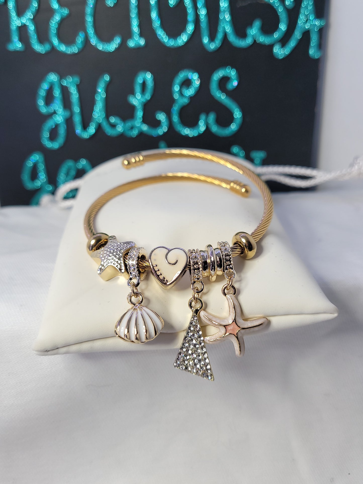 Gold plated beach days charm bracelet