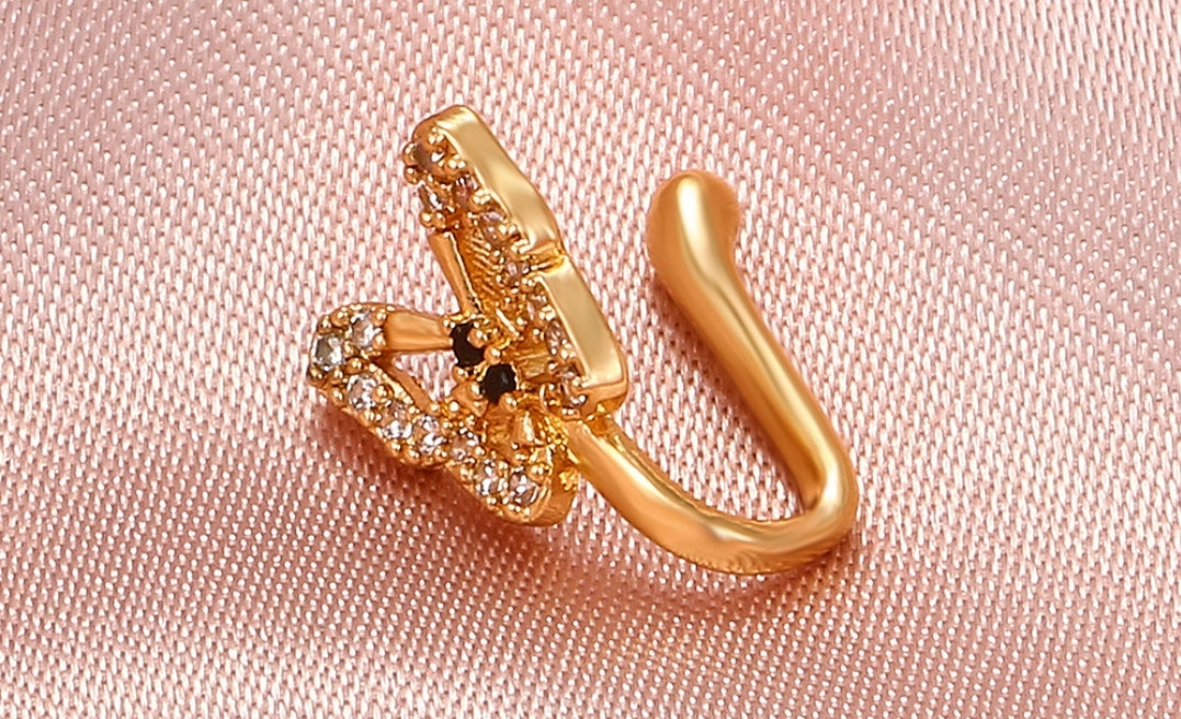 U-Shaped Diamond Studded Butterfly Nose Clip