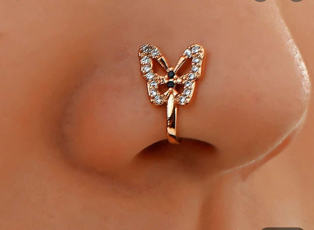 U-Shaped Diamond Studded Butterfly Nose Clip