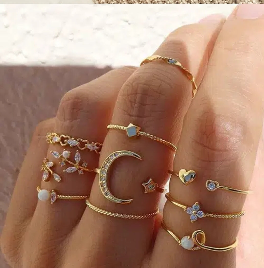 10pcs Gold Plated Fashion Ring Set