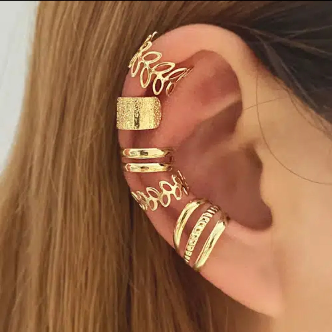 5pc Golden Leaf Cutout Ear Cuffs